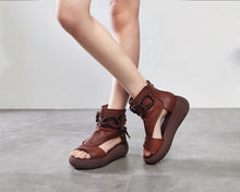 Load image into Gallery viewer, Brown High Top Leather Boot Sandals