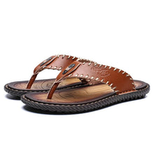 Load image into Gallery viewer, Medium Brown Men&#39;s Leather Flip Flop Sandals