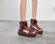Load image into Gallery viewer, Brown High Top Leather Boot Sandals