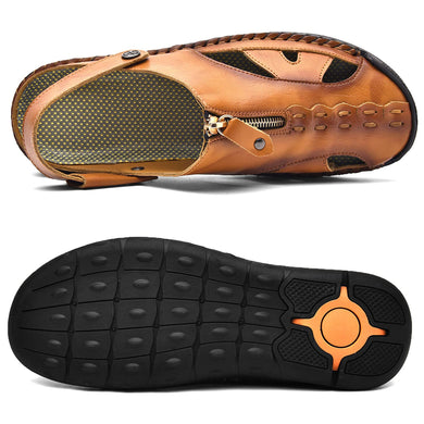 Brown Men's Leather Closed Toe Outdoor Sandals