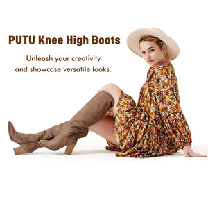 Brown Suede Pointed Toe Knee High Boots