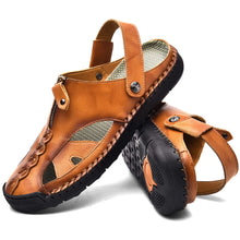 Load image into Gallery viewer, Zip Front Men&#39;s Brown Leather Anti-Slip Outdoor Sandals