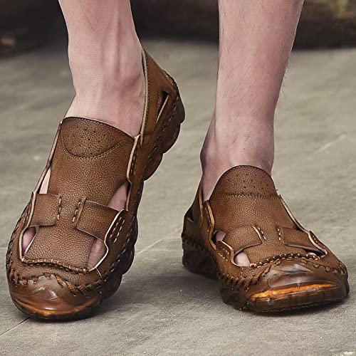 Brown Outdoor Men's Leather Closed Toe Sandals