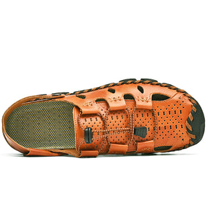 Brown Men's Leather Closed Toe Outdoor Sandals