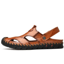 Load image into Gallery viewer, Brown Men&#39;s Leather Closed Toe Outdoor Sandals