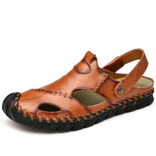 Load image into Gallery viewer, Brown Men&#39;s Leather Closed Toe Outdoor Sandals