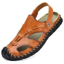 Load image into Gallery viewer, Brown Men&#39;s Leather Closed Toe Outdoor Sandals