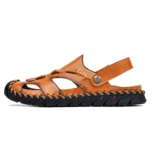 Load image into Gallery viewer, Brown Men&#39;s Leather Closed Toe Outdoor Sandals