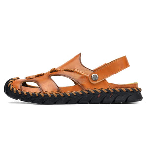 Brown Men's Leather Closed Toe Outdoor Sandals