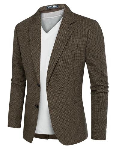 Men's Brown Houndstooth Men's Herringbone Tweed British Blazer