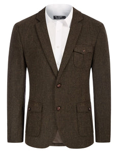 Men's British Brown Tweed Wool Long Sleeve Blazer