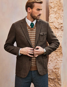 Men's British Brown Tweed Wool Long Sleeve Blazer