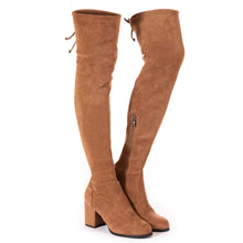 Load image into Gallery viewer, Brown Lace Up Thigh High Suede Over The Knee Stretch Boot