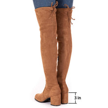 Load image into Gallery viewer, Brown Lace Up Thigh High Suede Over The Knee Stretch Boot