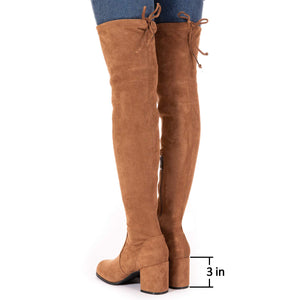 Brown Lace Up Thigh High Suede Over The Knee Stretch Boot