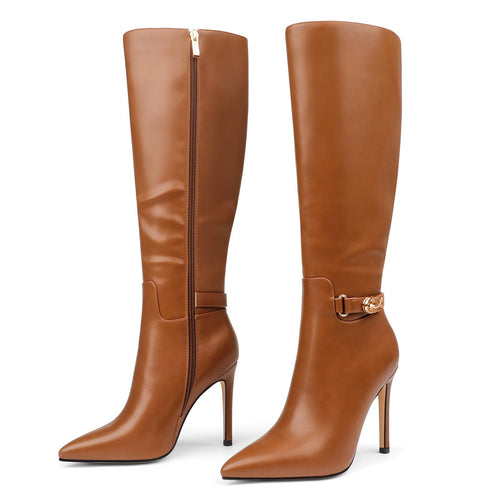 Brown Matte Working Girl Stiletto Faux Leather Boots