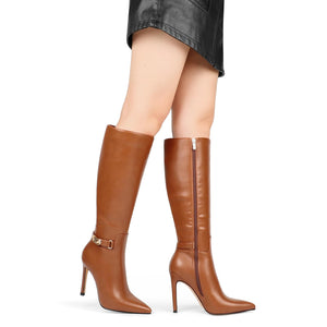 Brown Matte Working Girl Stiletto Faux Leather Boots