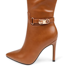 Load image into Gallery viewer, Brown Matte Working Girl Stiletto Faux Leather Boots