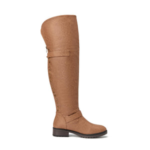 Brown Pu Wide Calf Stylish Over The Knee Boots