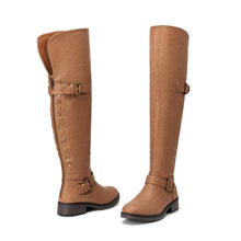 Load image into Gallery viewer, Brown Pu Wide Calf Stylish Over The Knee Boots