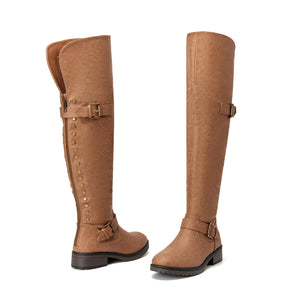 Brown Pu Wide Calf Stylish Over The Knee Boots