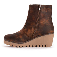 Load image into Gallery viewer, Brown Rust Winter Wedge Memory Foam Ankle Boots