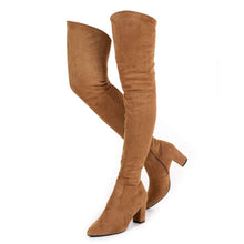 Load image into Gallery viewer, Brown Elastic Band Thigh High Suede Over The Knee Stretch Boot