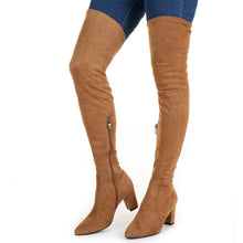 Load image into Gallery viewer, Brown Elastic Band Thigh High Suede Over The Knee Stretch Boot