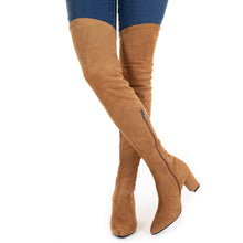 Load image into Gallery viewer, Brown Elastic Band Thigh High Suede Over The Knee Stretch Boot