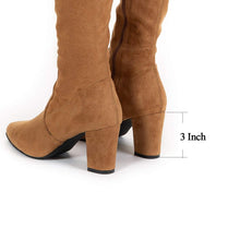 Load image into Gallery viewer, Brown Elastic Band Thigh High Suede Over The Knee Stretch Boot