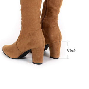 Brown Elastic Band Thigh High Suede Over The Knee Stretch Boot