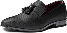 Load image into Gallery viewer, Men&#39;s Black Textured Slip On Tassel Loafer Dress Shoes