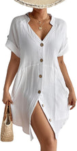 Load image into Gallery viewer, White Lightweight Pocketed Short Sleeve Beach Dress