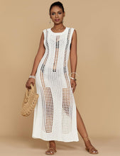 Load image into Gallery viewer, Black Sleeveless Crochet Knit Maxi Dress