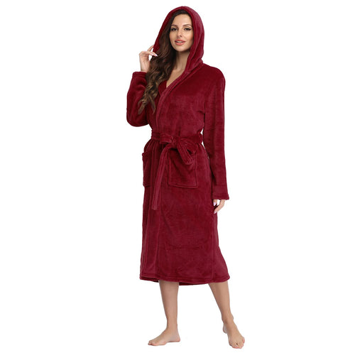 Burgundy Soft & Plush Long Sleeve Hooded Robe