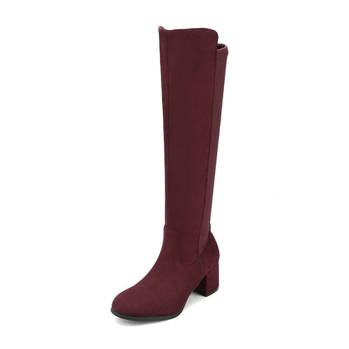 Burgundy Pixie Black Knee High Fashion Boots