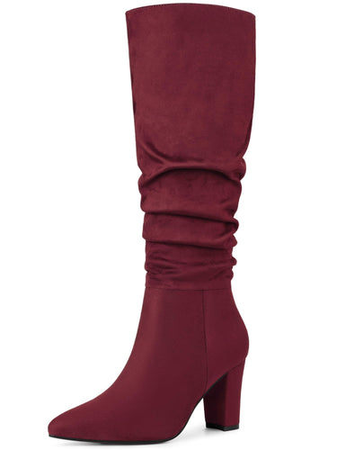 Burgundy Slouchy Pointy Toe Knee High Boots