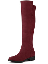 Load image into Gallery viewer, Burgundy Suede Knee High Side Zipper Boots