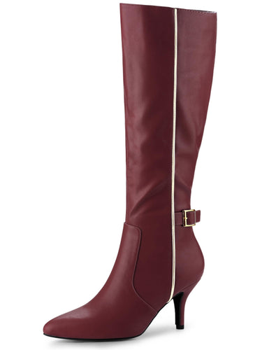 Burgundy Red Destiny Black Zipper Knee High Boots