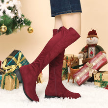 Load image into Gallery viewer, Burgundy Suede Knee High Side Zipper Boots