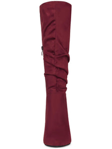 Burgundy Slouchy Pointy Toe Knee High Boots