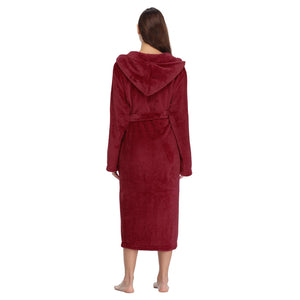 Burgundy Soft & Plush Long Sleeve Hooded Robe