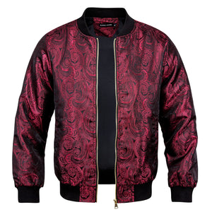 Burgundy Men's Designer Style Printed Bomber Jacket