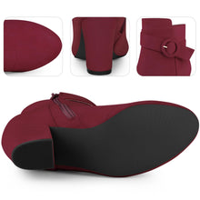 Load image into Gallery viewer, Burgundy Chic Suede Round Toe Buckle Heel Ankle Boots