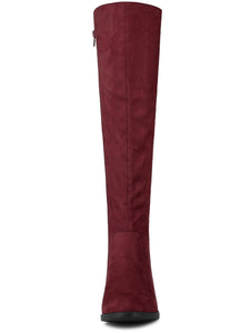 Burgundy Suede Knee High Side Zipper Boots