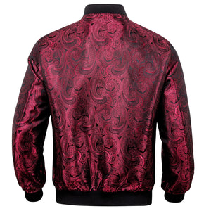 Burgundy Men's Designer Style Printed Bomber Jacket