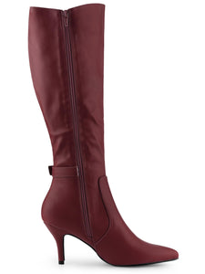 Burgundy Red Destiny Black Zipper Knee High Boots