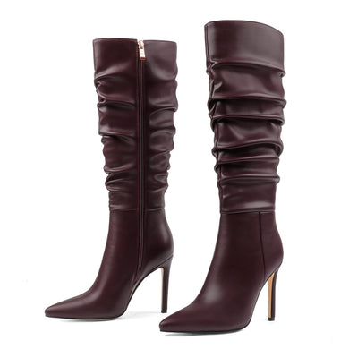 Burgundy Slouchy Working Girl Stiletto Faux Leather Boots
