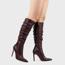 Load image into Gallery viewer, Burgundy Slouchy Working Girl Stiletto Faux Leather Boots