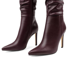 Load image into Gallery viewer, Burgundy Slouchy Working Girl Stiletto Faux Leather Boots